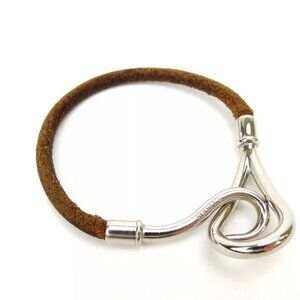 Hermes Bangle Bracelet Brown Silver Woman Authentic Used Y843